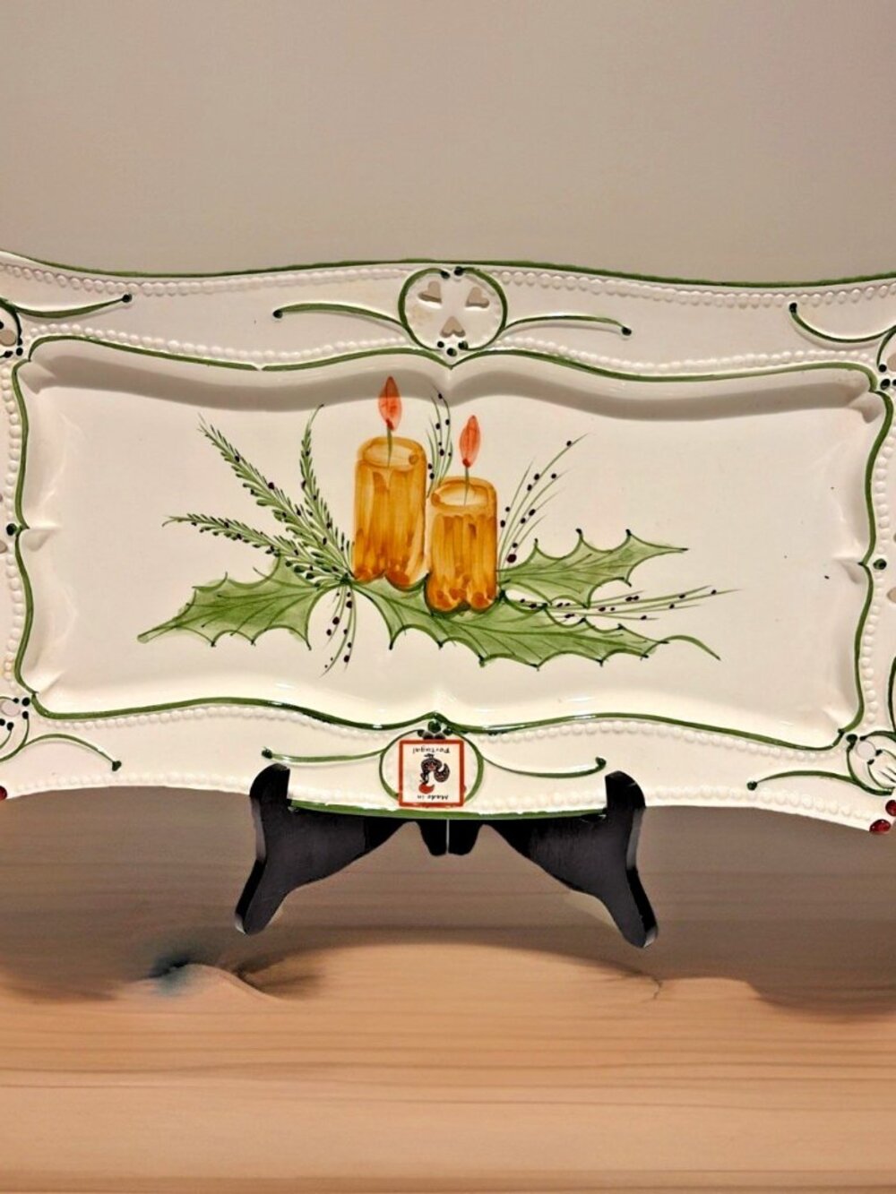 RCCL Portugal Christmas Candle Tray Serving Plate 15X8" Hand Painted Holiday